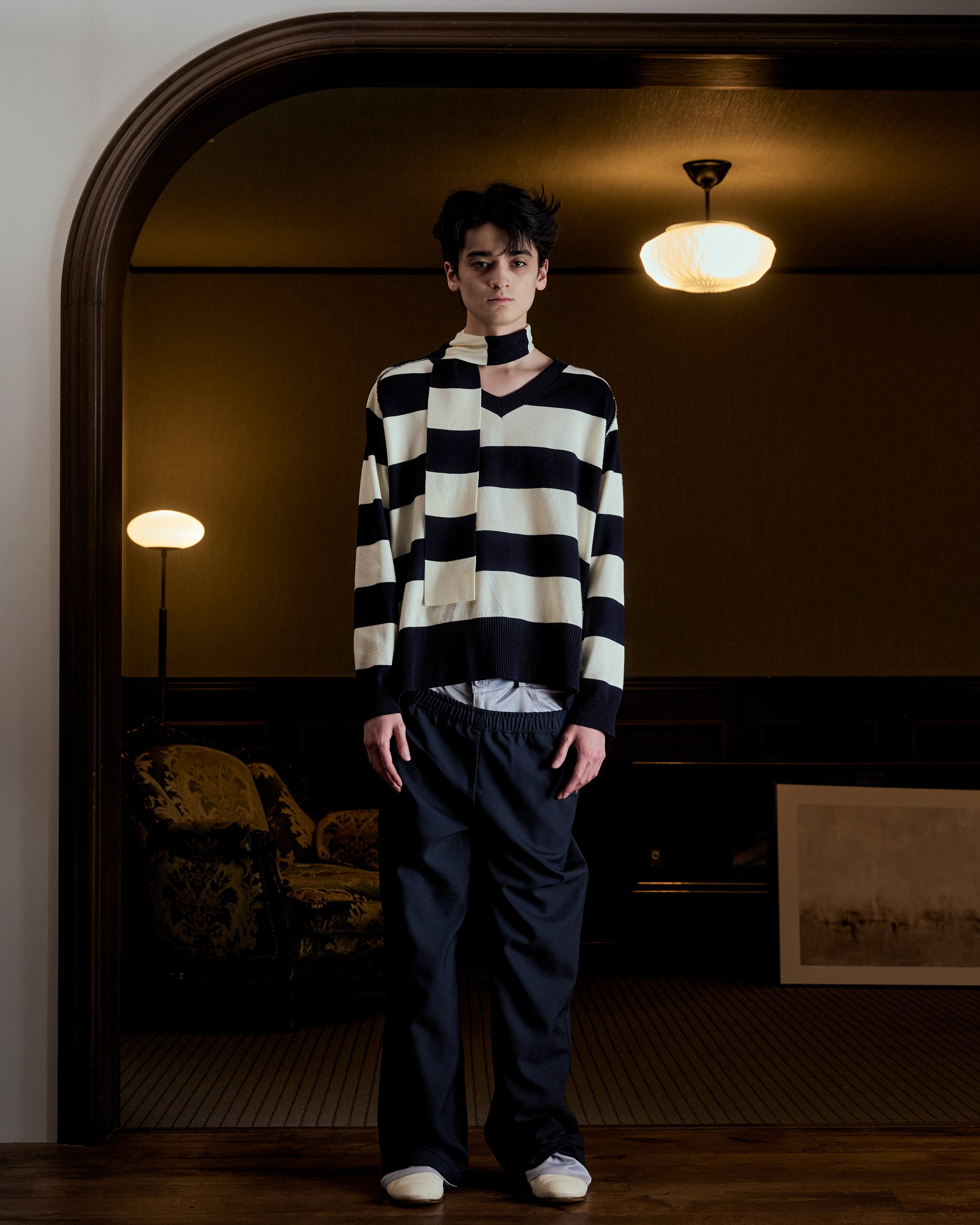 scarf set spring v neck knit