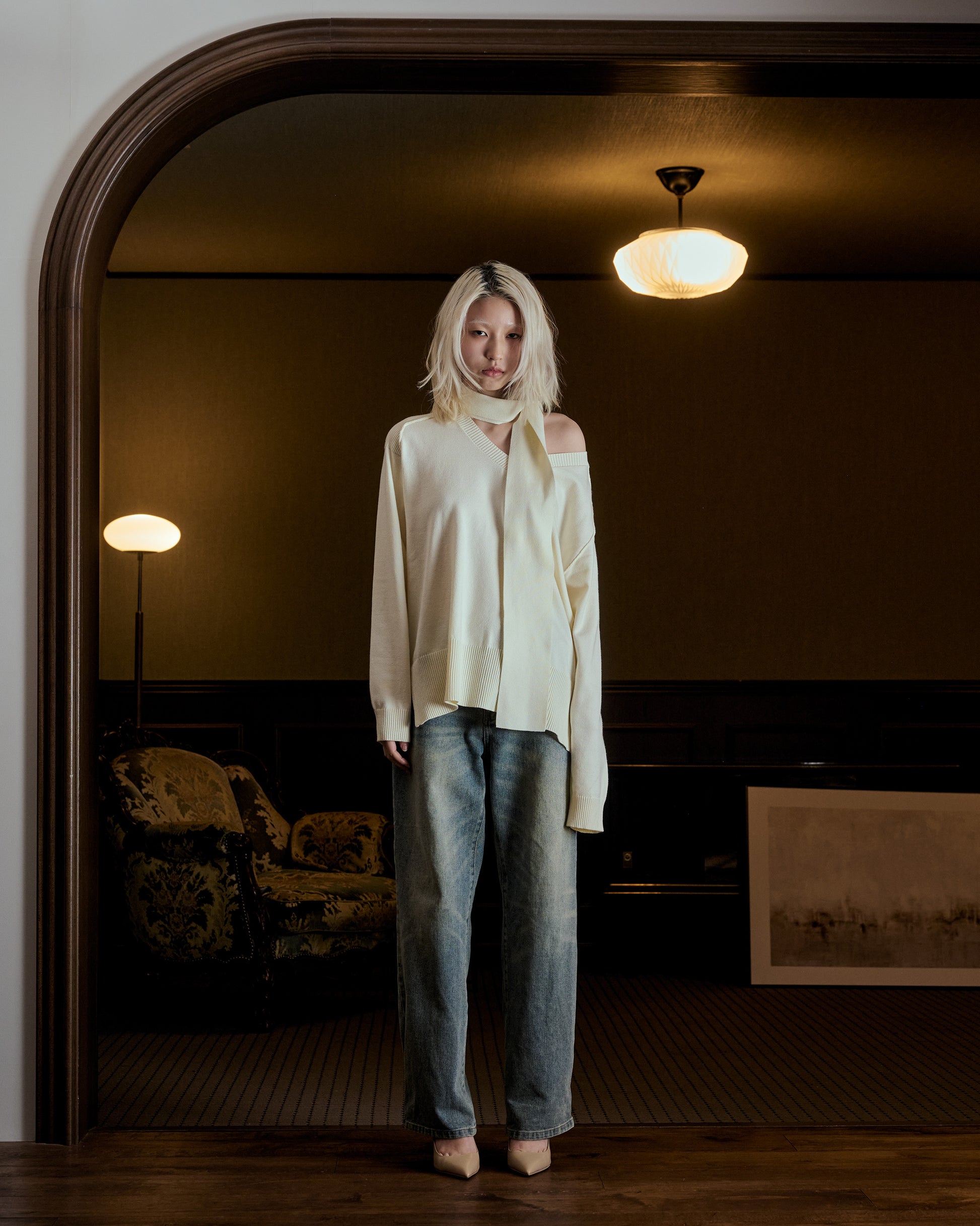 scarf set spring v neck knit