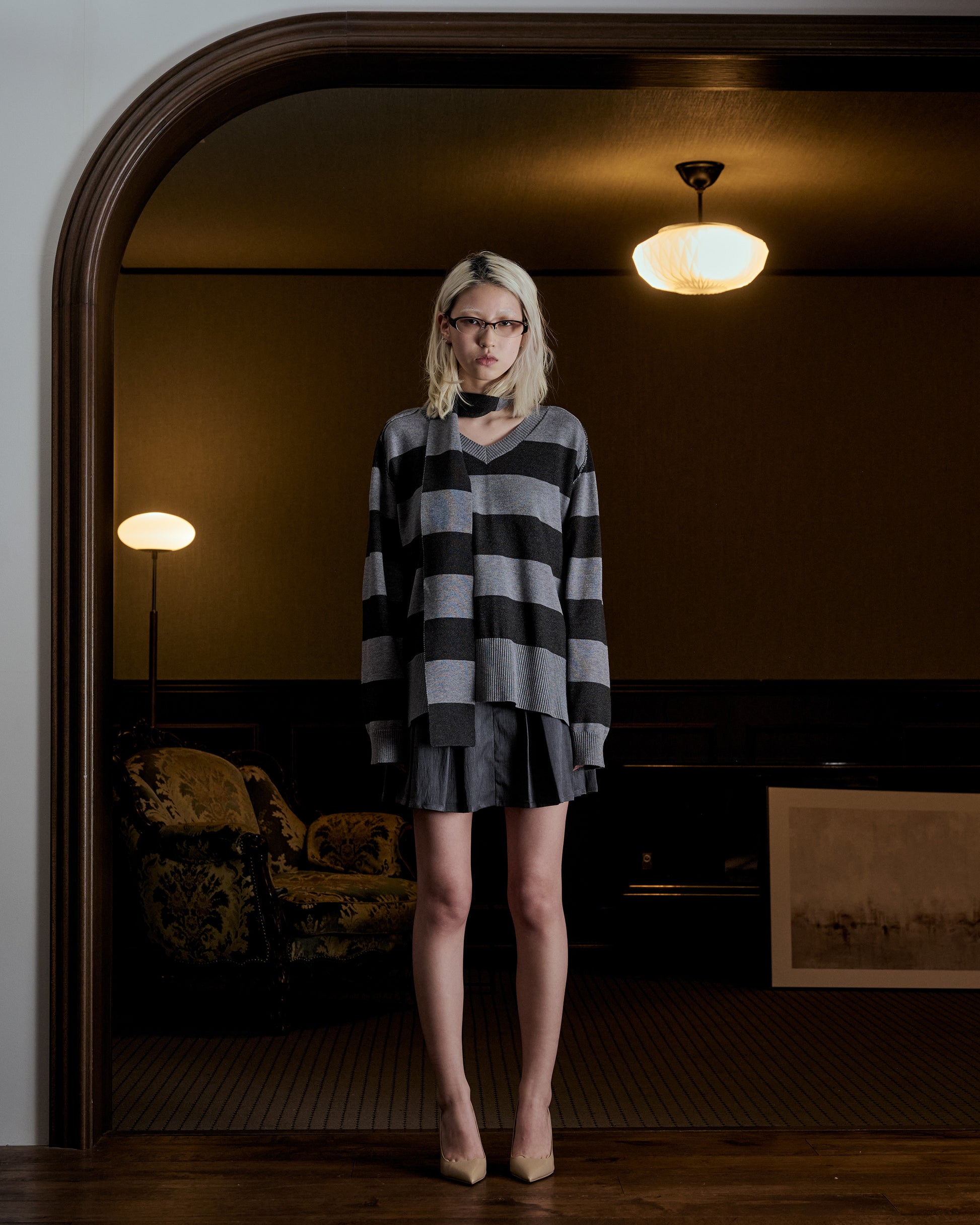 scarf set spring v neck knit