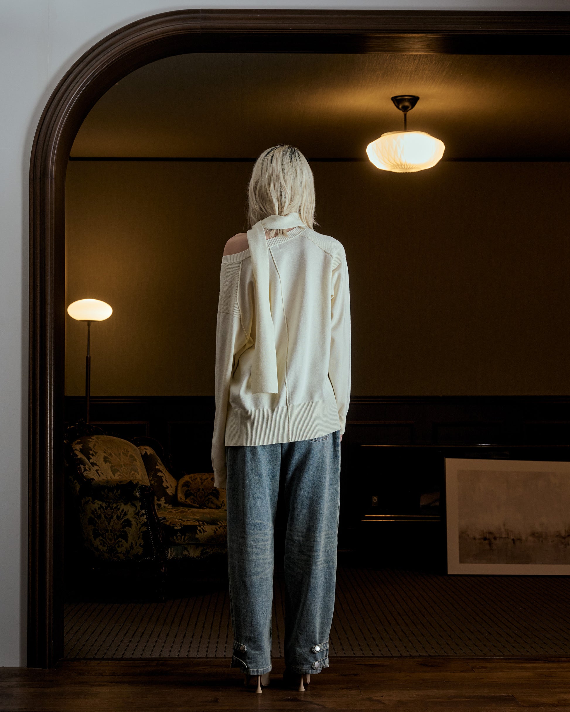 scarf set spring v neck knit