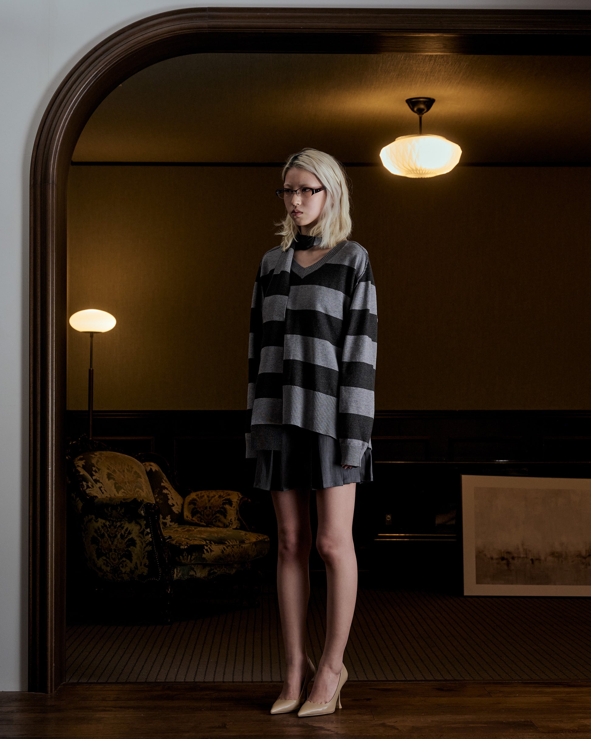 scarf set spring v neck knit