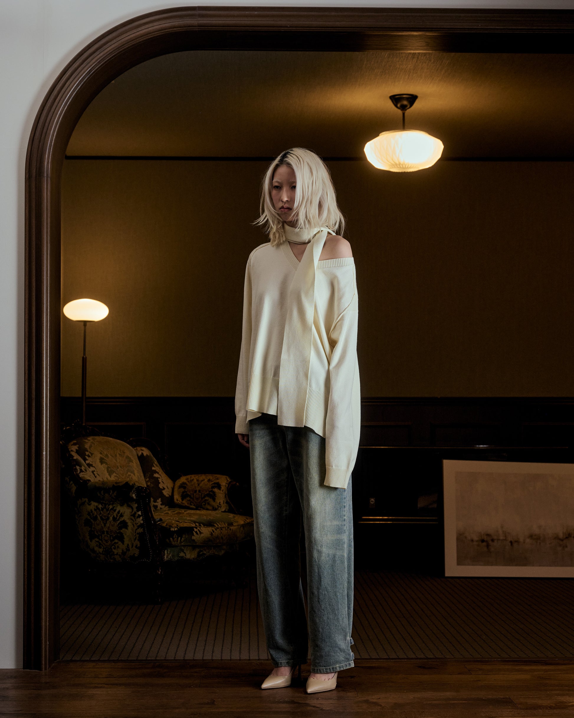 scarf set spring v neck knit