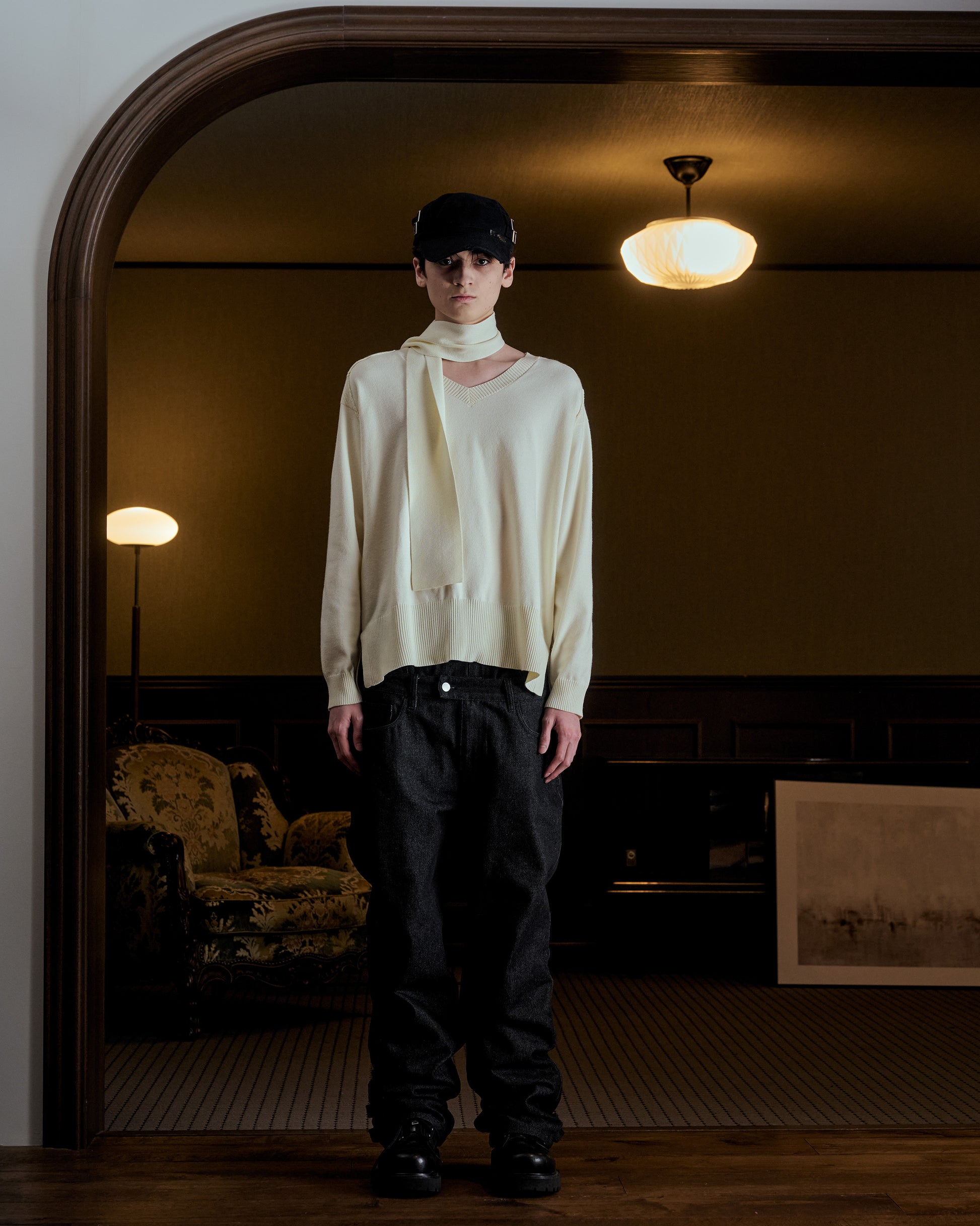 scarf set spring v neck knit