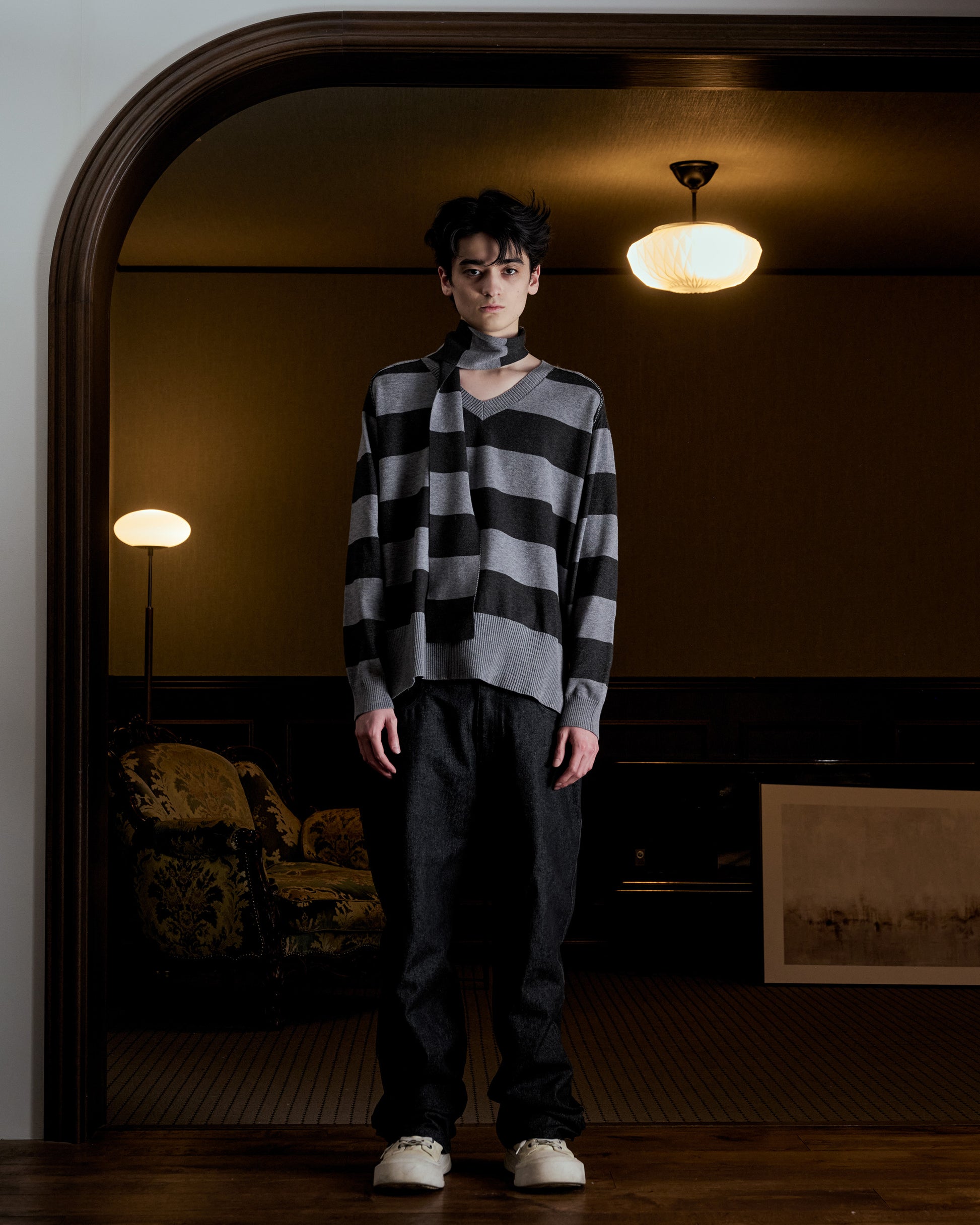 scarf set spring v neck knit