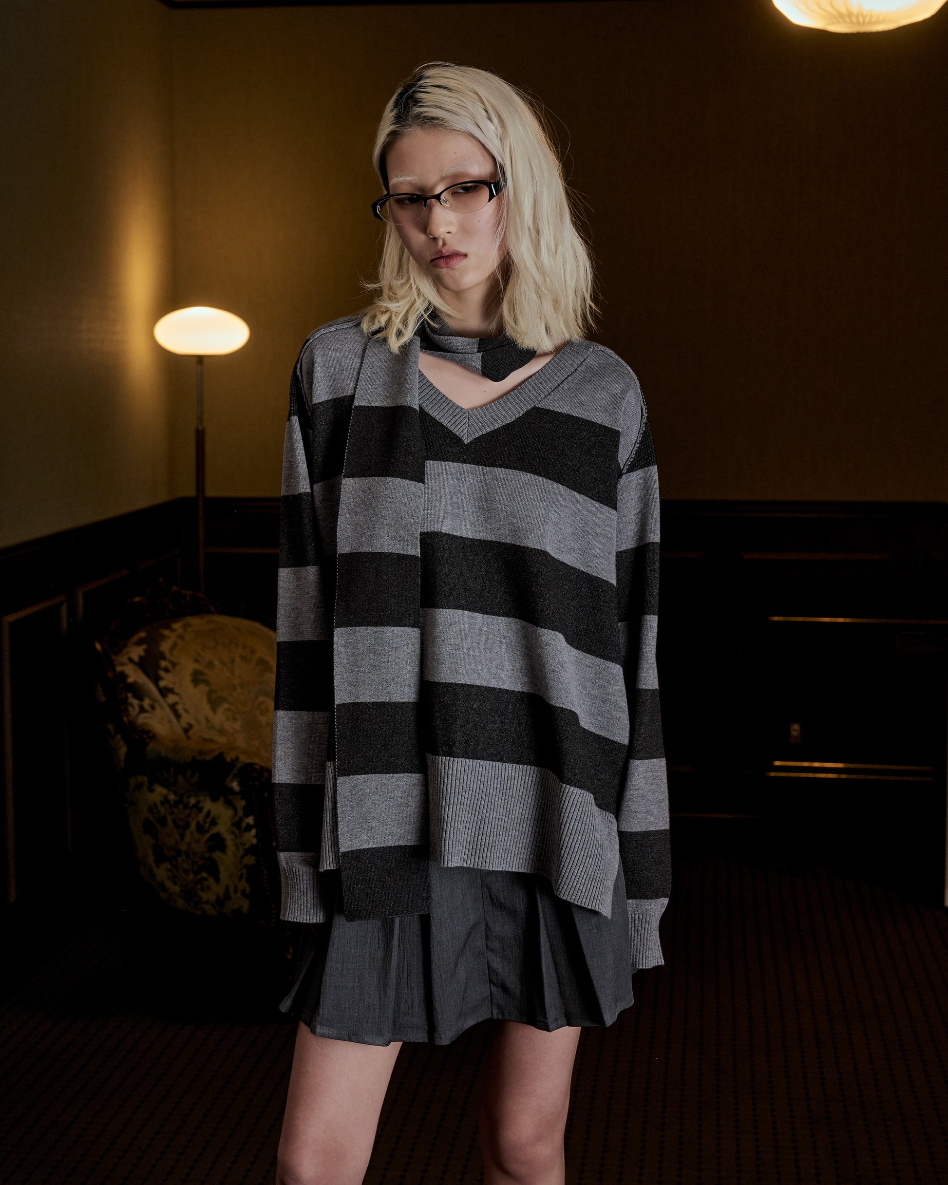 scarf set spring v neck knit