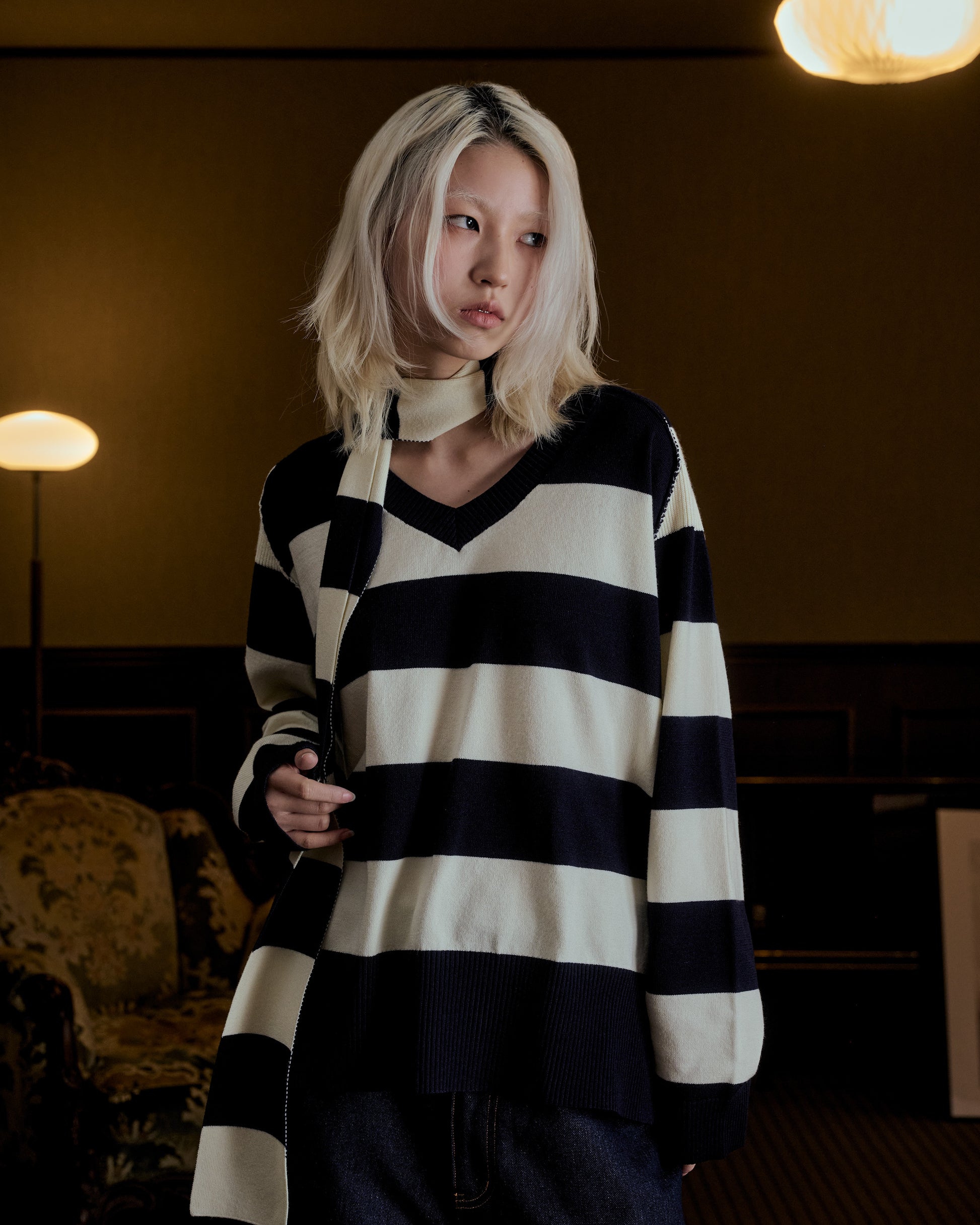 scarf set spring v neck knit