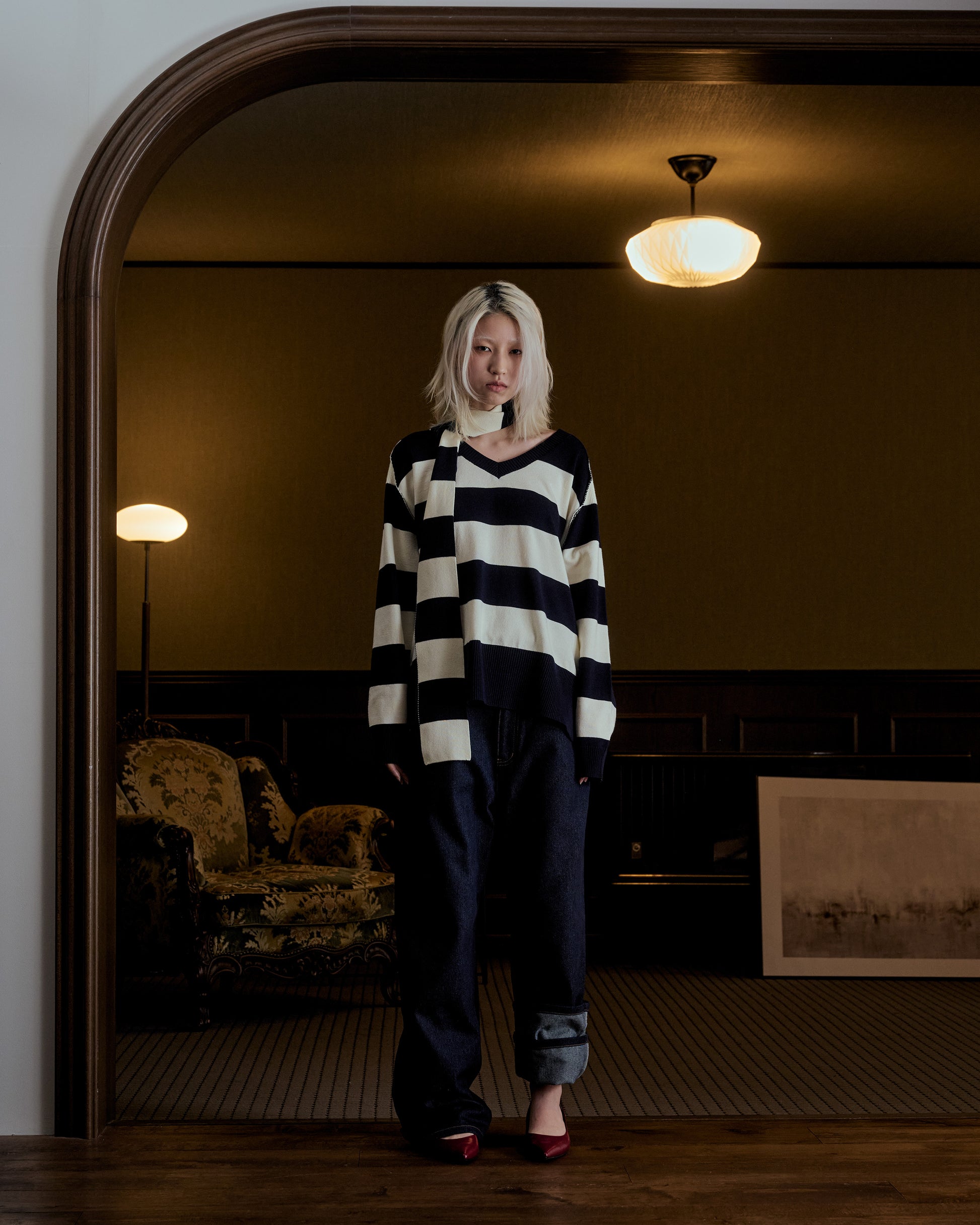 scarf set spring v neck knit