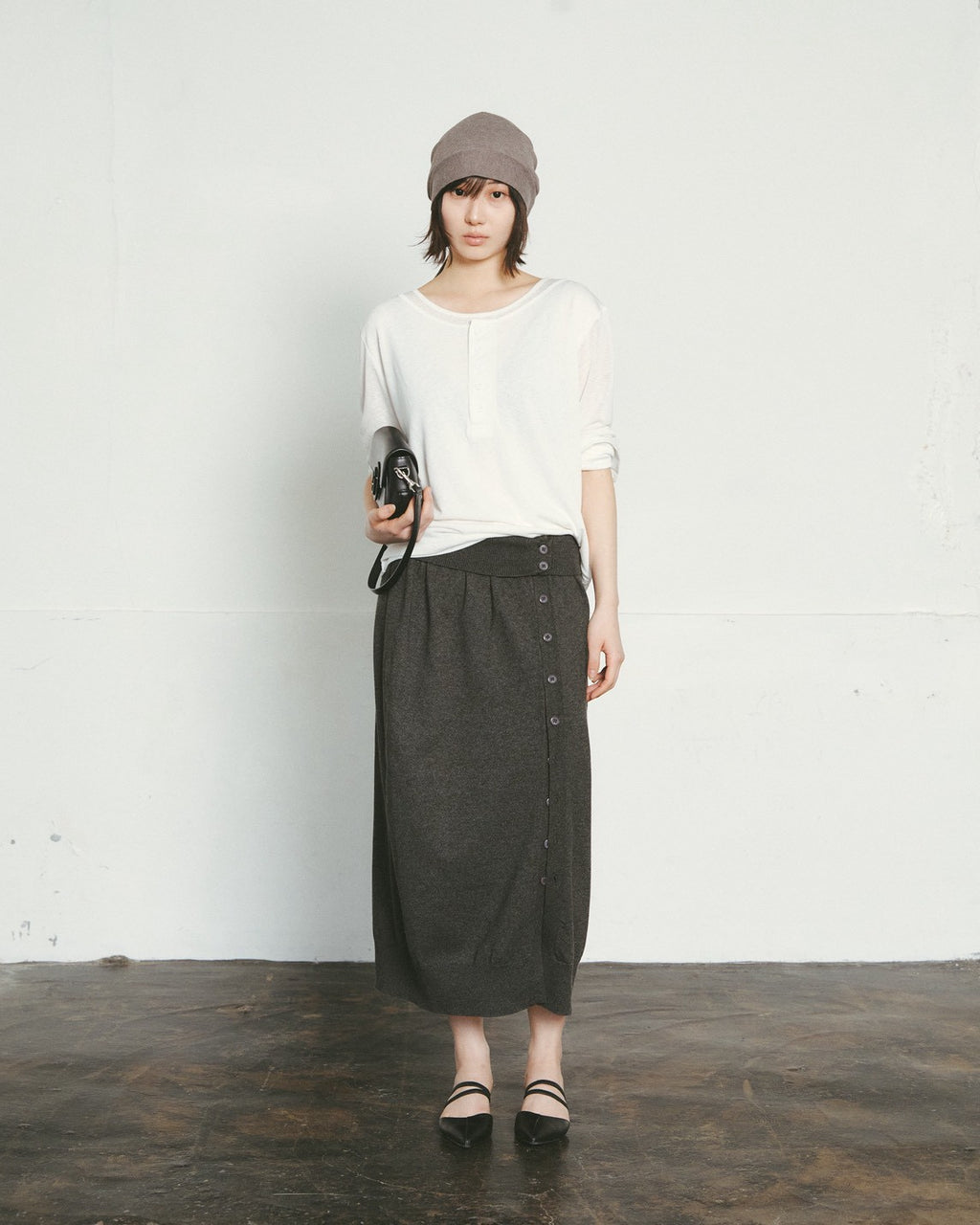 buttoned knit wrap skirt