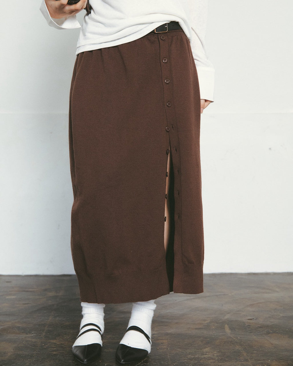 buttoned knit wrap skirt