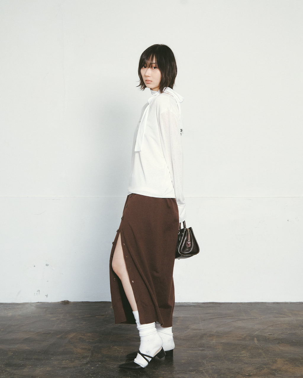 buttoned knit wrap skirt